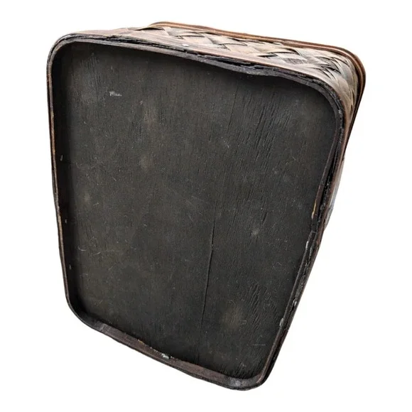 Wood Woven Basket with Handle Two Toned  Rectangular - Picture 8 of 8